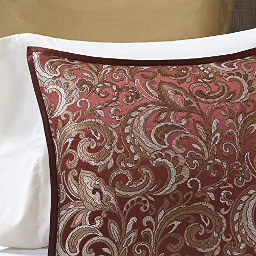 Madison Park Essentials Brystol 24 Piece Room in a Bag Faux Silk Comforter Jacquard Paisley Design Matching Curtains Down Alternative Hypoallergenic All Season Bedding-Set, King (104 in x 92 in), Red Madison Park