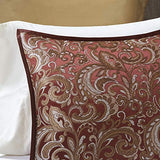 Madison Park Essentials Brystol 24 Piece Room in a Bag Faux Silk Comforter Jacquard Paisley Design Matching Curtains Down Alternative Hypoallergenic All Season Bedding-Set, King (104 in x 92 in), Red Madison Park