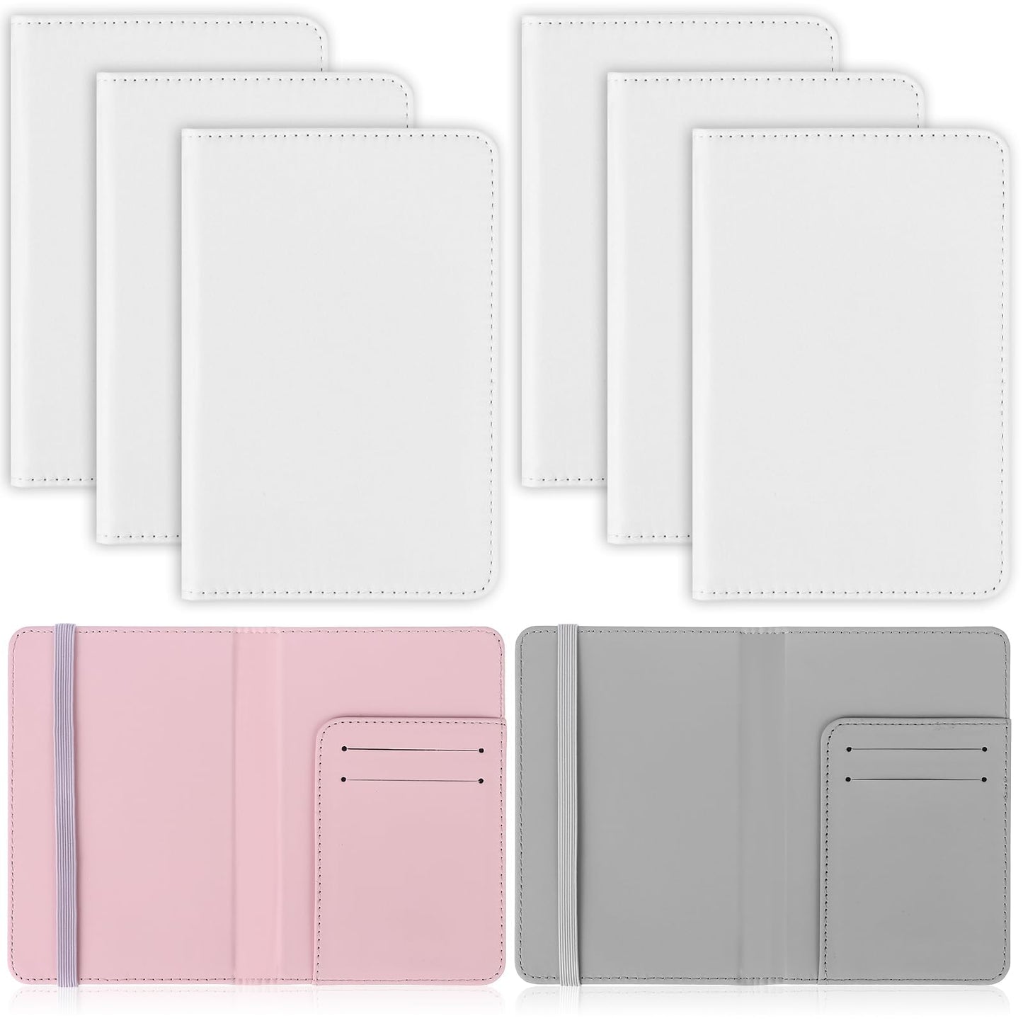 6 Pieces DIY Sublimation Passport Holder Covers, PU Leather Blank Heat Transfer Travel Passport Book Holder Wallet Cover for Passport, Business Cards, Credit Cards, Boarding Passes(Pink+Gray)