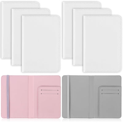 6 Pieces DIY Sublimation Passport Holder Covers, PU Leather Blank Heat Transfer Travel Passport Book Holder Wallet Cover for Passport, Business Cards, Credit Cards, Boarding Passes(Pink+Gray)