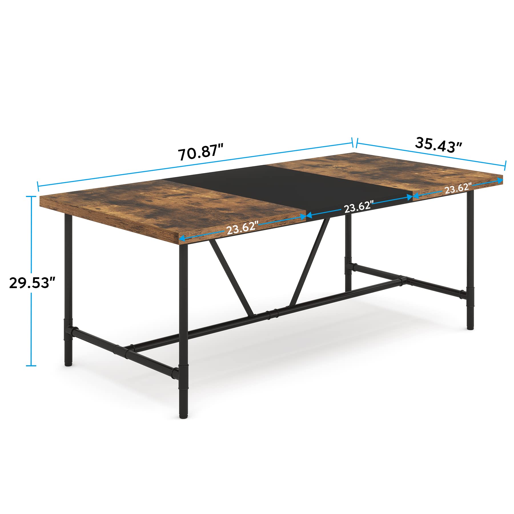 Tribesigns 6FT Conference Table, 70.8" W x 35.4" D Meeting Table Conference Room Tables with Pipe Metal Frame, Rectangle Training Seminar Table Computer Desk for Home Office, Brown - WoodArtSupply