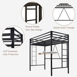 Multifunctional Metal Loft Bed Twin Size with Safety Guard and Removable Ladder in Matte Black ikalido