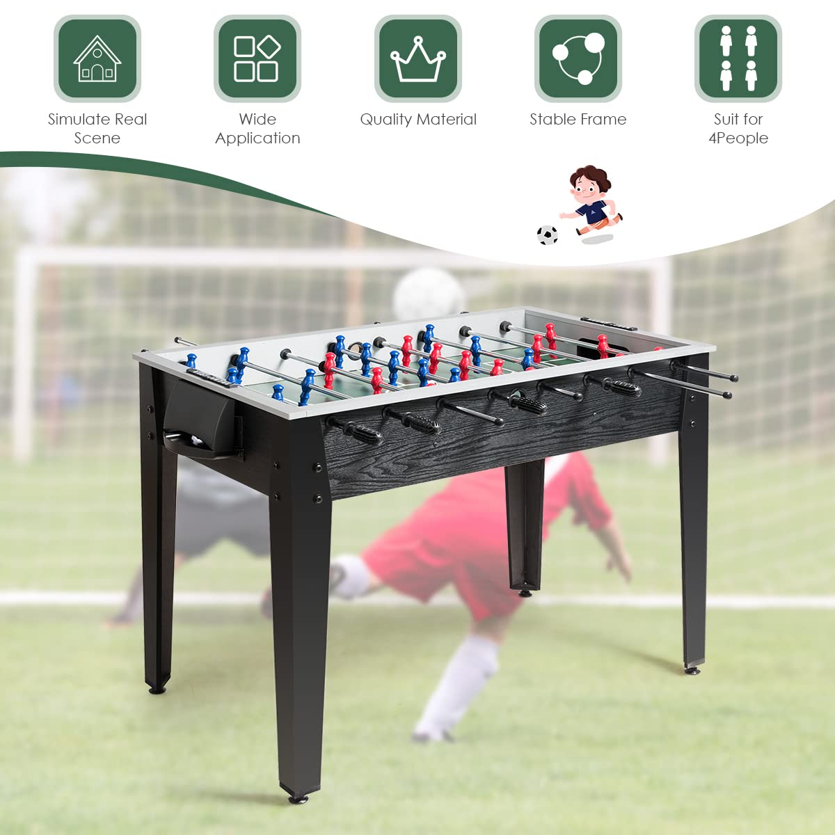 Goplus 48'' Foosball Table, Wooden Soccer Games Table w/ 2 Footballs, Score Keepers, Indoor Home, Game Room, Arcade Competition Sized Football Table for Adult Kids Youth (Black) - WoodArtSupply