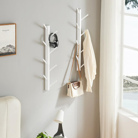 TIOPGHAD 2 Pack Coat Rack Vertical Wall Mount, Bamboo Coats Hooks Clothes Holder Hanger for Wall Coat Hat Jacket Clothing Bathroom Robes Mudroom Entryway(White) TIOPGHAD