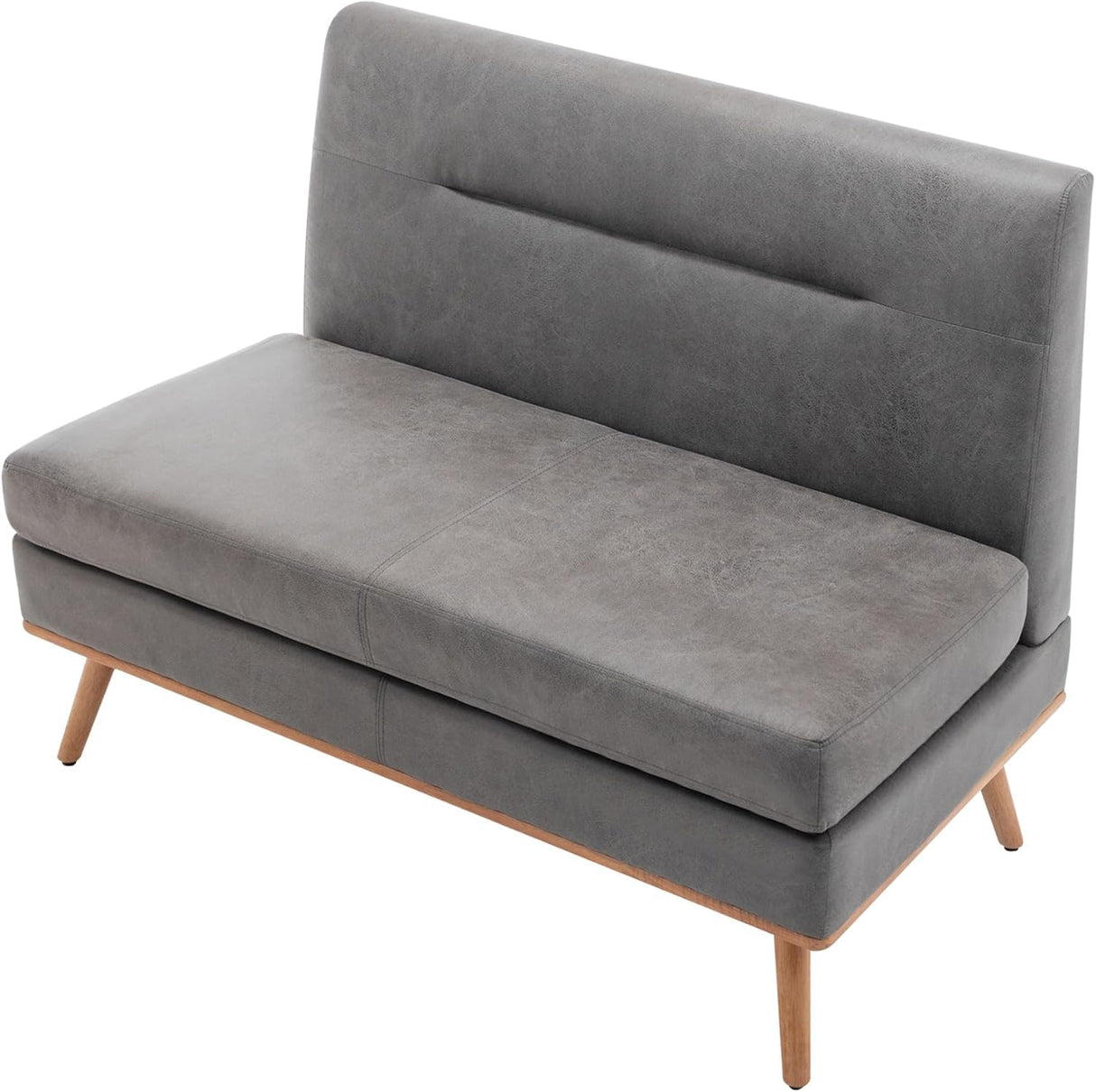 Aklaus Upholstered Small loveseat,Faux Leather Modern Mini Sofa Couch Love Seat Armless Settee Bench with Back for Living Room Bedroom Office Small Space Entryway Grey Aklaus
