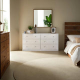 Sleek 6 Drawer Double Dresser in White by FurniFact, Ideal for Maximizing Storage in Compact Living Areas While Enhancing Decor Furnifact