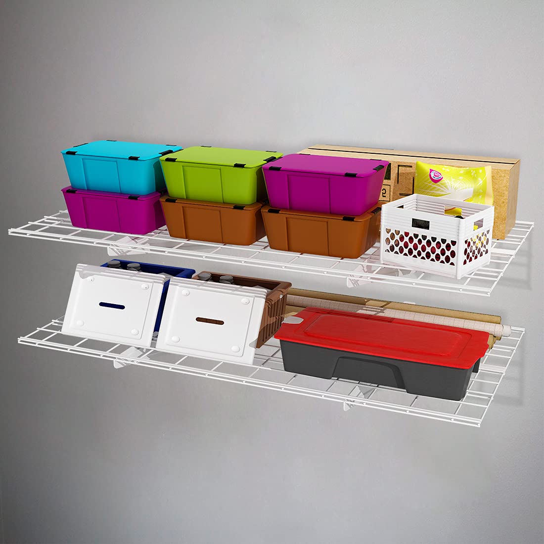 FLEXIMOUNTS 2-Pack 2x4ft 24-inch-by-48-inch Wall Shelf Garage Storage Rack Wall Mounted Floating Shelves, White FLEXIMOUNTS