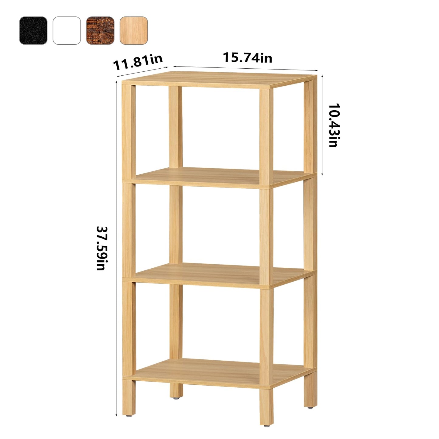 YUFAM 4-Tier Tall Natural Bamboo Bookshelf - Space-Saving Storage for Home and Office - WoodArtSupply