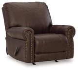 Signature Design by Ashley Colleton Classic Leather Match Upholstered Manual Recliner with Nailheads, Dark Brown Signature Design by Ashley