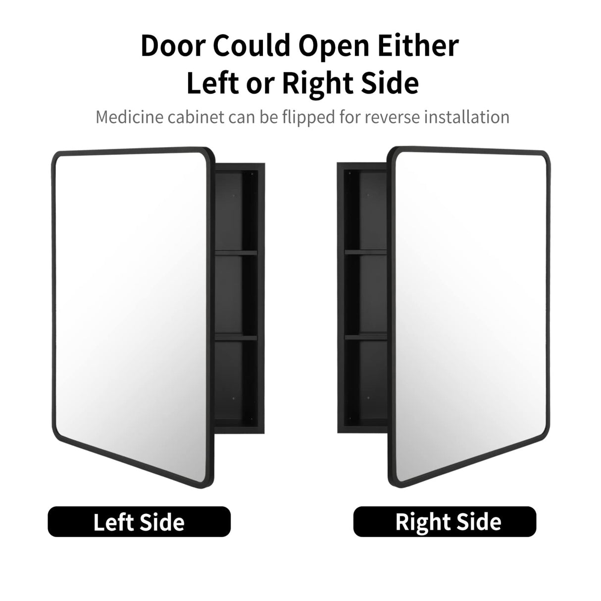 Movo Medicine Cabinet with Mirror, 20 Inch x 28 Inch Farmhouse Black Metal Framed Rectangle Bathroom Mirror Cabinet, Recess or Surface Mount Movo