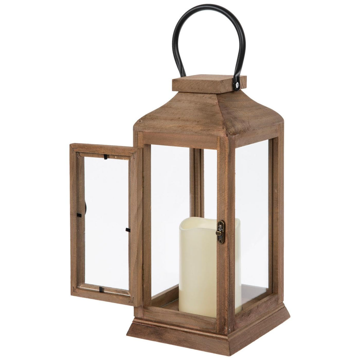 Hobby Lobby Wood Lantern with Glass Panels, 15.25H x 5.66W inches, Modern Farmhouse LED Battery Operated, Brown Hobby Lobby