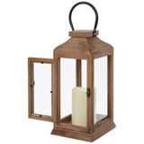 Hobby Lobby Wood Lantern with Glass Panels, 15.25H x 5.66W inches, Modern Farmhouse LED Battery Operated, Brown Hobby Lobby