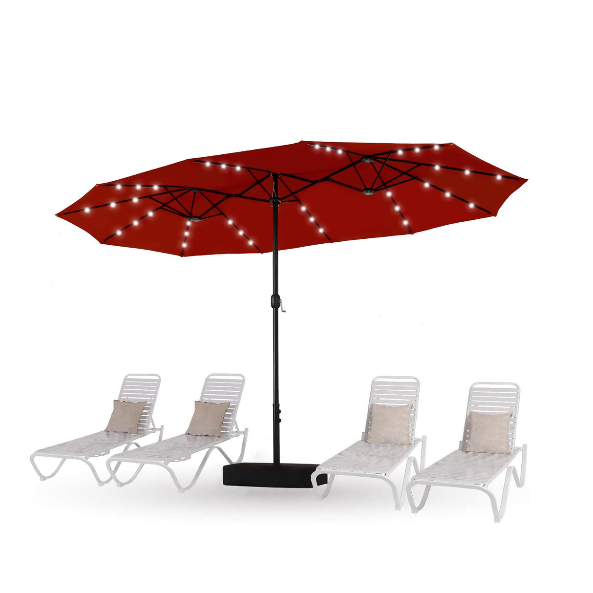HERA'S PALACE 15 ft Patio Umbrella with 36 LED Solar Lights, Double Sided Outdoor Umbrella for Patio, Table Umbrella Outdoor Patio with Base for Garden Pool HERA'S PALACE