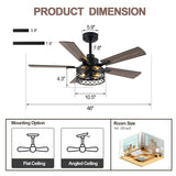 Curve Curio 46 Inch Farmhouse Ceiling Fan with Light Black Industrial Ceiling Fan Rustic Chandelier Fan for Living Room Bedroom Patio Curve Curio