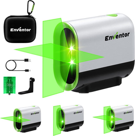 ENVENTOR Green Laser Level, 164FT USB Rechargeable Li-ion Battery 360° Self Leveling Laser Level for Wall Picture Hanging, Waterproof Cross Line Laser Tool Outdoor with Pulse Mode, Magnetic Base Enventor