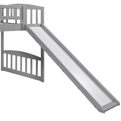 Twin Loft Bed with Slide and Storage Stairs for Kids - Grey - WoodArtSupply