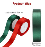 2 Pack Gift Ribbon, Christmas Ribbon, Gift Wrapping Ribbon,0.8 Inch Polyester Satin, Fabric Ribbon for Wrapping, Bow Making, Hair, Christmas Tree Decoration(75.5 Feet) (Red+Green) Cangfort
