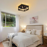 eyassi Wooden Flush Mount Ceiling Light, 4-Light Rustic Farmhouse Light Fixtures, Industrial Square Ceiling Light Fixture with E26 Socket for Kitchen Entryway Living Room Dining Room Bedroom eyassi