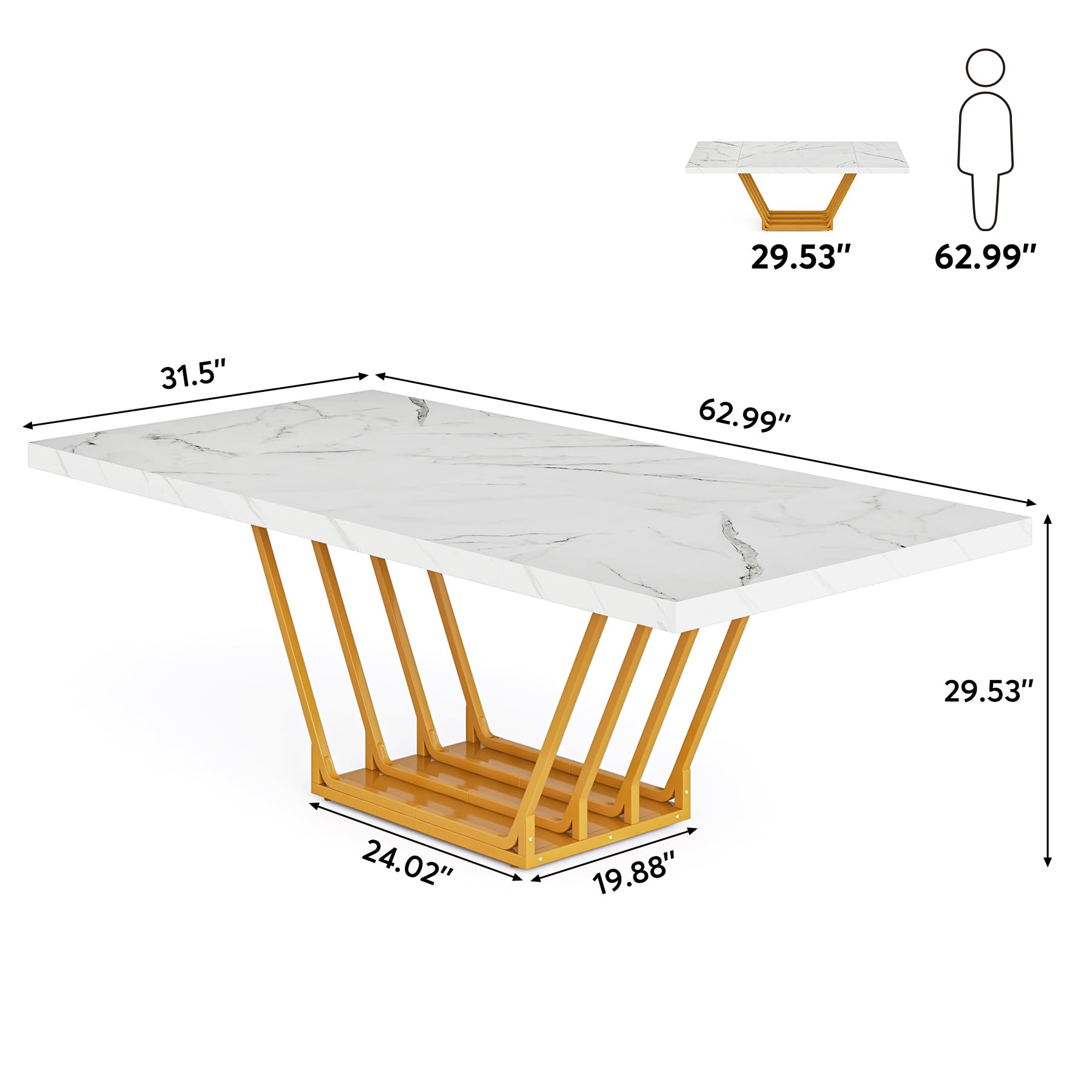 Tribesigns 63-Inch Conference Table, Rectangle Meeting Seminar Table for 4-6 People, Modern Seminar Table with Faux Marble Top for Office Meeting Conference Room, White & Gold - WoodArtSupply