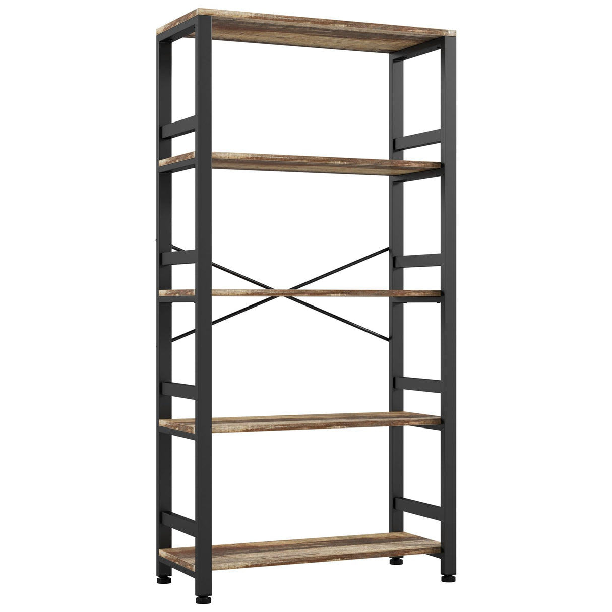 IRONCK 5-Tier Vintage Industrial Ladder Bookshelf - 31.5in Wide, Rustic Brown Design IRONCK