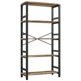 IRONCK 5-Tier Vintage Industrial Ladder Bookshelf - 31.5in Wide, Rustic Brown Design IRONCK
