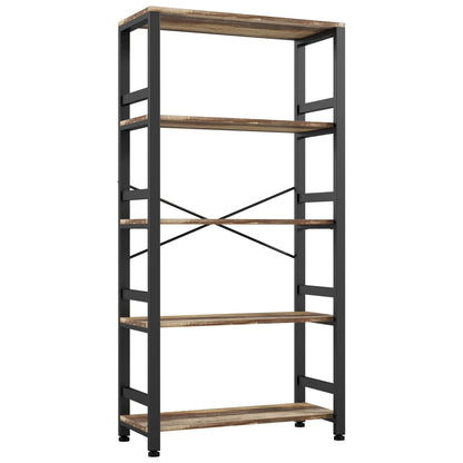 IRONCK 5-Tier Vintage Industrial Ladder Bookshelf - 31.5in Wide, Rustic Brown Design - WoodArtSupply