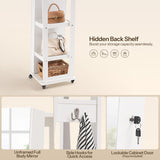 HOOBRO LED Lockable Jewelry Cabinet, Jewelry Organizer on Wheels, Standing Jewelry Armoire, Frameless Full-Length Mirror 4 Storage Shelves Foldable Makeup Tray Jewelry Cabinet Armoire, White WT06JC04 HOOBRO