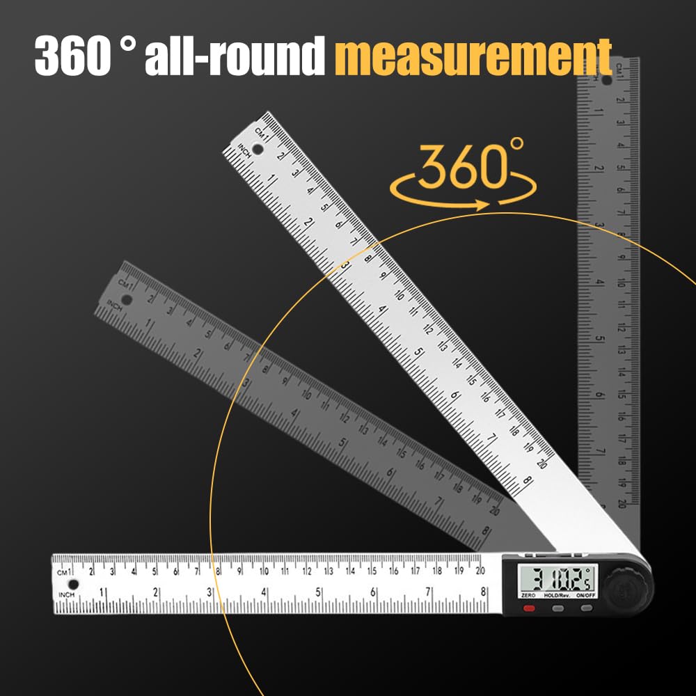 Digital Display Angle Ruler, Digital Angle Finder Tool 2 in 1 Angle Finder Ruler, Digital Angle Ruler Angle Measuring Tool Digital Protractor Ruler Multi-Angle Measuring Ruler (Metal_200MM) Drkicsy