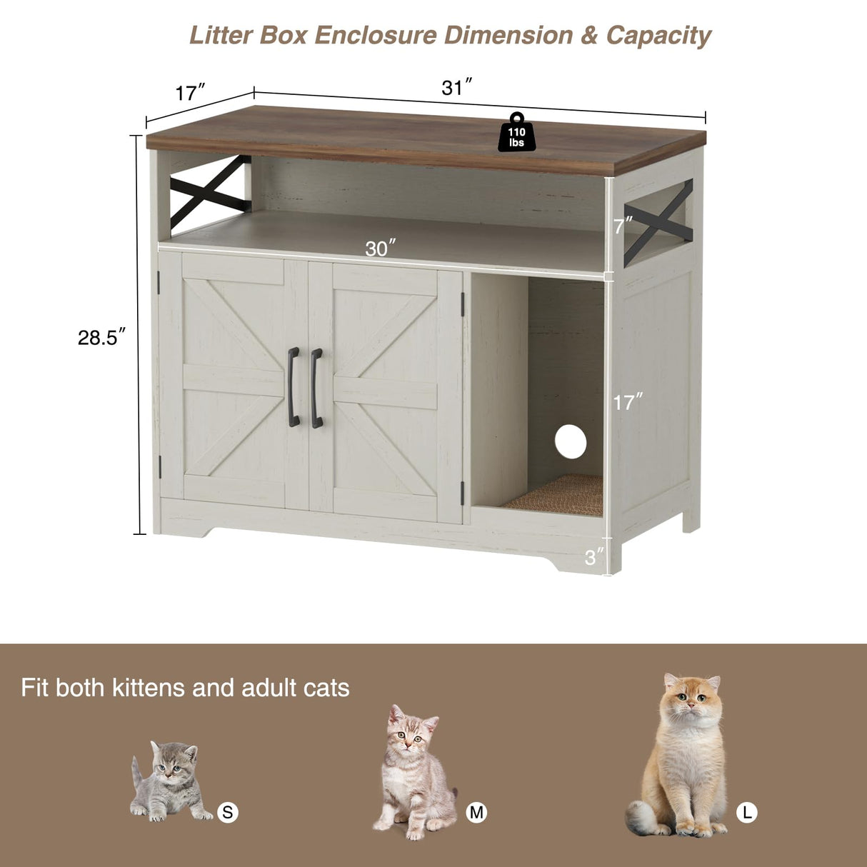 Halitaa Cat Litter Box Enclosure,Hidden Litter Box Furniture Cat Washroom with Cat Scratch Pad,Farmhouse Indoor Cat House End Table,White Halitaa