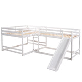 VilroCaz L-Shaped Bunk Bed Twin Over Twin and Full Over Full Size, Solid Wood 4 in 1 Design Quad Bunk Bed Frame with Slide and Safety Guardrail for Kids Teens Adults, Maximized Space (White-Quad) VilroCaz