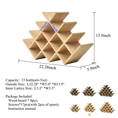 KIRIGEN Wooden 13-Bottle Wine Rack - Nature Wood 4-Tier Wine Display Rack/Free Standing and Countertop Wine Storage Shelf - Bottle Holder/Cabinet Glass Rack XHJJ4-NA - WoodArtSupply