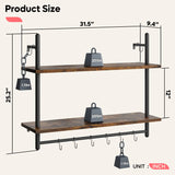 Bestier Pipe Shelf Industrial Floating Shelving 31" Kitchen Wall-Mounted Shelf with Towel Bar Hooks Coffee Bar Shelves Wine Hanging Display Rack Bookshelf Living Room Decor Bathroom-Rustic Brown Bestier