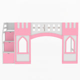 Harper & Bright Designs Twin Size Loft Bed with Storage Staircase and Window, Wood Playhouse Bed Frame with Storage for Boys, Girls, Gray,Pink Harper & Bright Designs