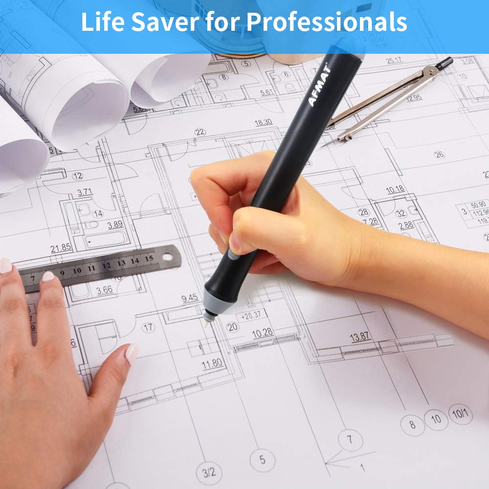 Battery Operated Pencil Eraser for Sketching Pencils/Drafting/Drawing/Graphite Pencils, Couture Creations Creative Detailer Tool, AFMAT Electric Eraser Kit for Artists, 140 Refills AFMAT