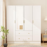 MOUMON 4 Door Wardrobe Armoire Closet with Mirror Door & Shelves, Armoire Wardrobe Closet with 2 Hanging Rods, Armoires and Wardrobes with 2 Drawers, White (63”W x 19.7”D x 70.9”H) MOUMON