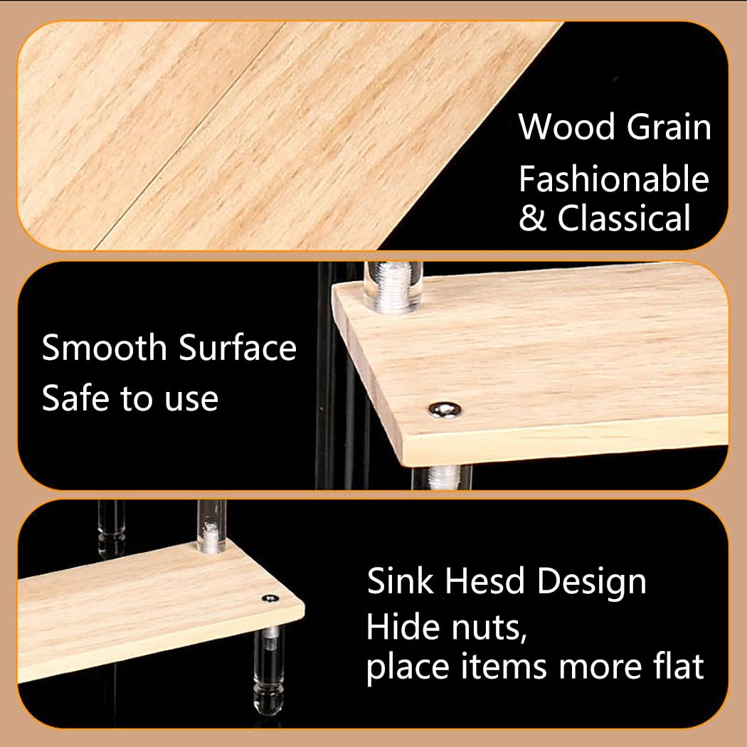 BYCY 2pcs Wooden Display Riser Stand,3 Tier Counter Shelf Spice Rack Organizer for Perfume Makeup and Dolls Collection, Step Ladder Cupcake Risers for Desserts Candies Craft Figurines (3T2P-M) BYCY