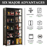 idhhco 5 Tier Curio Display Cabinet, Display Cabinet with Acrylic Glass Door, Collectibles Toy Organizers Rack & Display Shelf, Kids Bookcase for Bedroom, Reading Nook, Toddler's Room, Bamboo idhhco