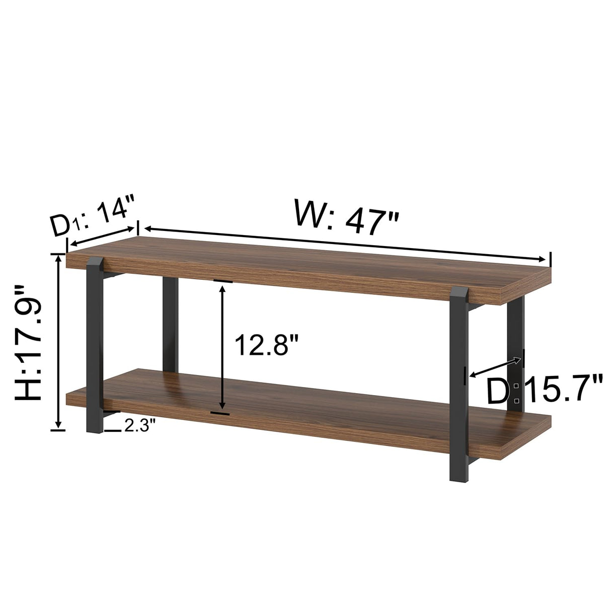 FOLUBAN Entryway Bench with Shoe Storage, Modern End of Bed Bench, Wood and Metal Entry Bench for Hallway Front Door Entrance, Industrial Indoor Bench for Bedroom Living Room, Rustic Walnut, 47 Inch FOLUBAN