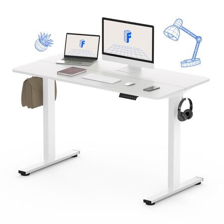 FLEXISPOT Electric Standing Desk 48 x 24 Inch Adjustable Height Desk Home Office Computer Workstation Sit Stand Desk, White Top + White Frame FLEXISPOT