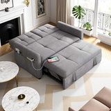 DWVO 55" Convertible Sofa Bed, 3-in-1 Sleeper Sofa with Pull-Out Bed, Velvet Futon Couch with Adjustable Backrest and USB, Modern Loveseat for Living Room Apartment, Light Grey DWVO