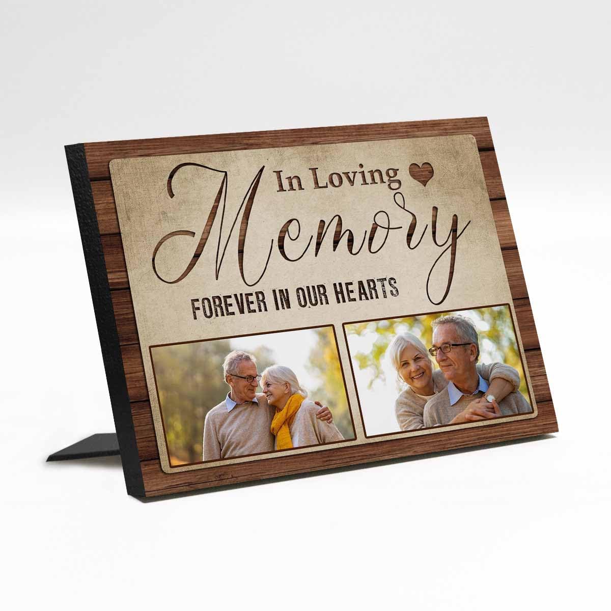 InterestPrint Customized in Loving Memory Picture Frames Forever in Our Hearts 2 Photos Wooden Photo Frame Personalized Tabletop Memorial Photo Frame Sympathy Gifts for Loss of Loved Pet Moth - WoodArtSupply