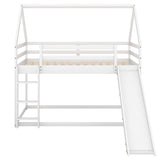 Harper & Bright Designs Twin Over Twin Low Bunk Bed with Slide, Solid Wood House Bunk Bed for Kids Girls Boys (White) Harper & Bright Designs