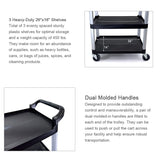 Commercial Heavy-Duty Utility Service Cart | 3 Shelf | | 450 Lbs Max Capacity | Rolling Utility Cart W 33" x H 37" x D 16" Black Farag Janitorial