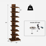 TUTOTAK Narrow Bookshelf, 8-Tier Bookcase with LED Lights, Spine Book Shelf for Small Space, Corner Standing Shelf for Living Room, Office, Study, Entryway, Rustic Brown BS06BB008L TUTOTAK