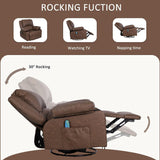 Rocker Recliner Chairs with Massage and Heat, Overstuffed Leather Swivel Recliner Chairs for Adults, Manual Rocking Single Sofa Lounge Chair Recliners with Cup Holders for Living Room,Men,Women,Brown KCREAM