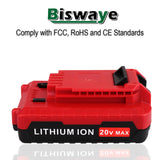 Biswaye 2 Pack 20V MAX Lithium Battery PCC680L Replacement for Porter Cable 20V Tools Battery PCC681L PCC682L PCC660 PCC641 PCC683L PCC685L PCC601 PCC670 Biswaye