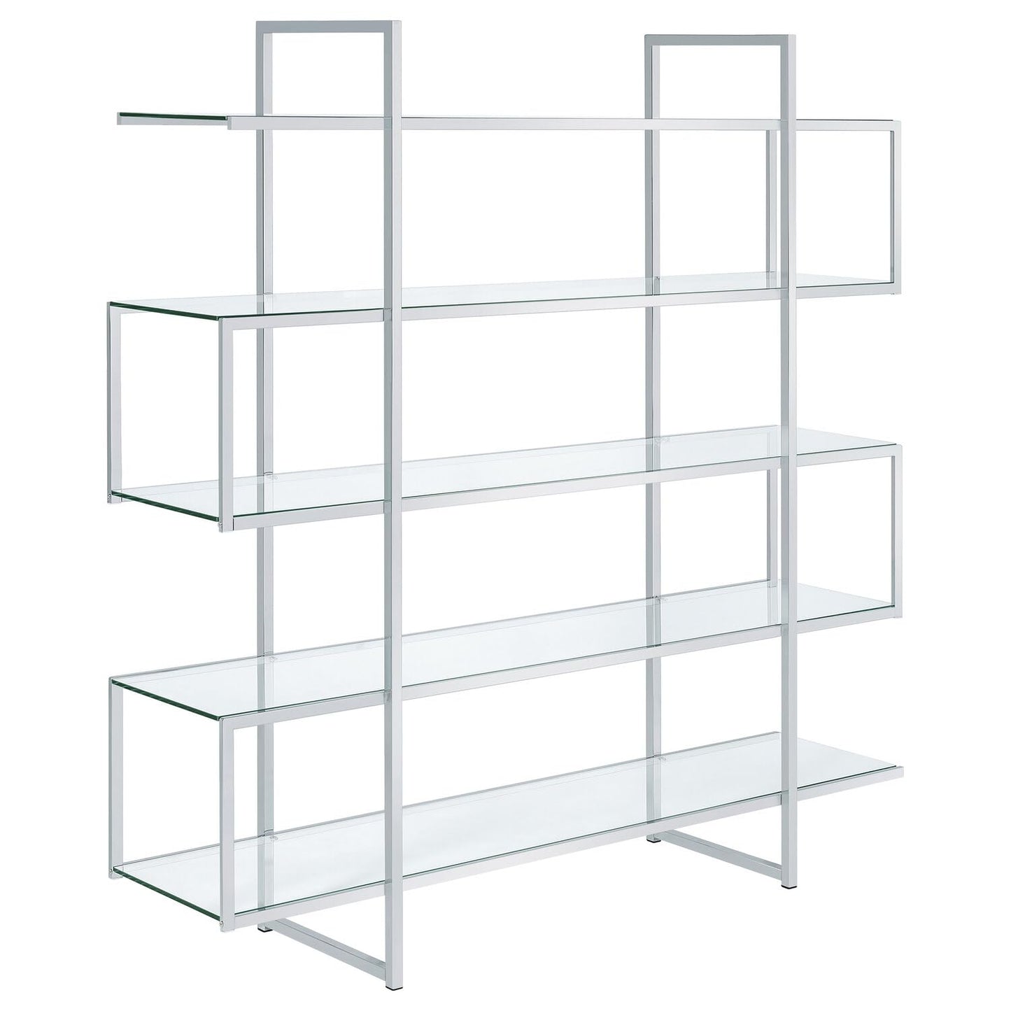 Coaster Home Furnishings Contemporary Zig Zag Chrome Bookcase with Clear Glass Shelves - WoodArtSupply