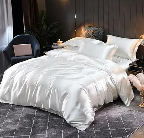3/4Pcs Satin Bedding Set Solid Color Silky Smooth Quilt Cover Pillowcases Single Double Twin King Size Duvet Cover Set Generic