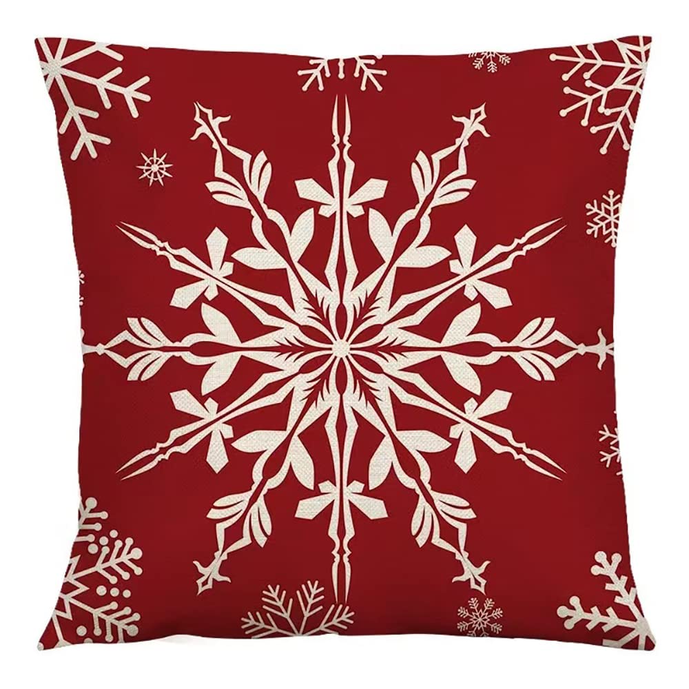 HOMMES Christmas Throw Pillow Covers 18 x 18 Inch Set of 4 Holiday Decorations Winter Decorative Cotton Linen Fabric Pillowcase for Christmas Home Sofa Couch Décor HOMMES