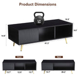 COSVALVE 41.3IN LED Black Coffee Tables for Living Room with 16 Colors LED Lights, Modern Minimalist Coffee Table with Fluted Panel, Rectangle Center Table Game Table COSVALVE